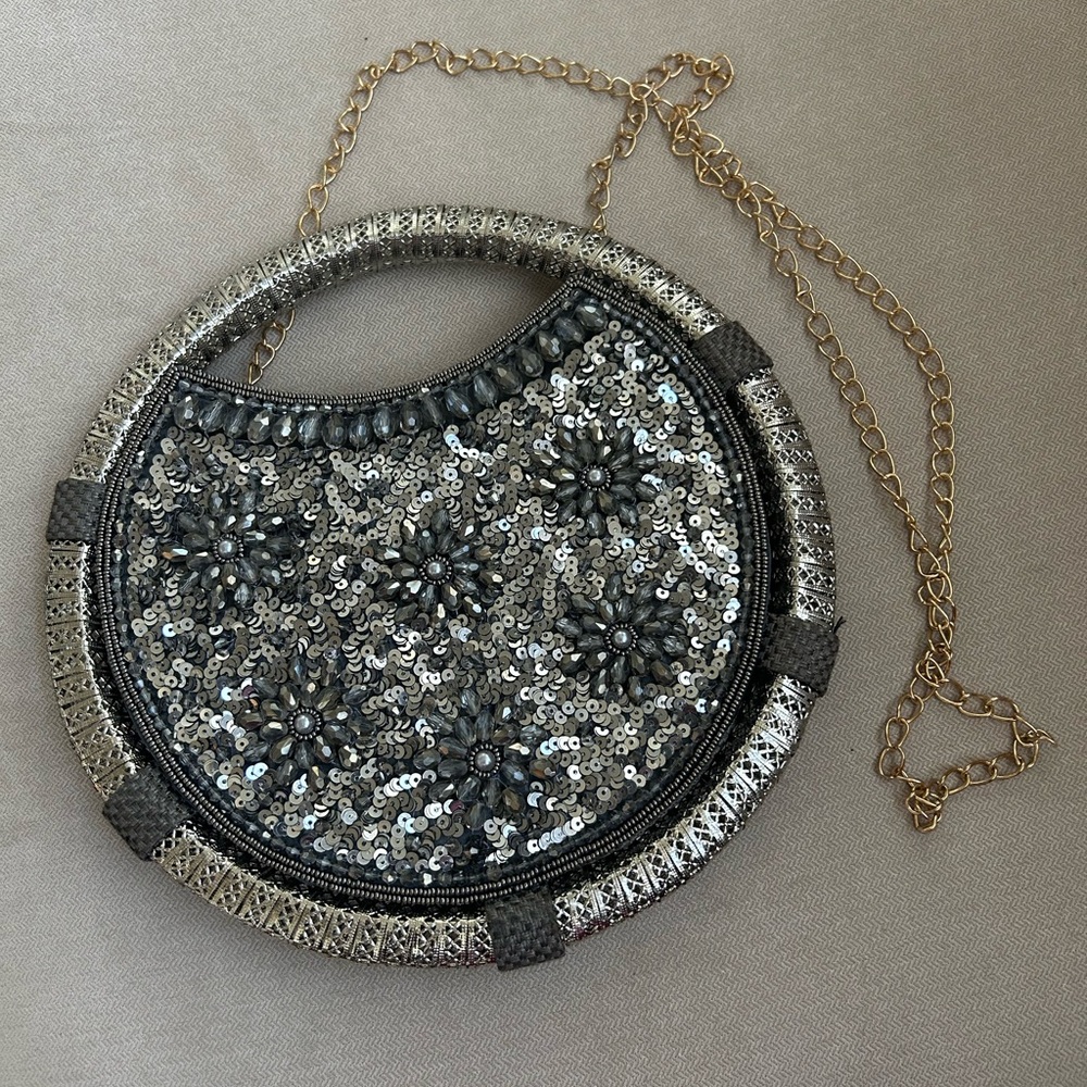 Handmade Circle Sequined Evening Clutch with Detachable Straps